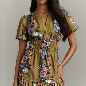 Anthropologie Summerset Floral Dress in Olive and Multicolor